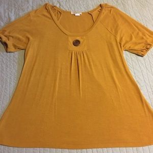 Sushi Flower Mustard lightweight knit shirt 2X